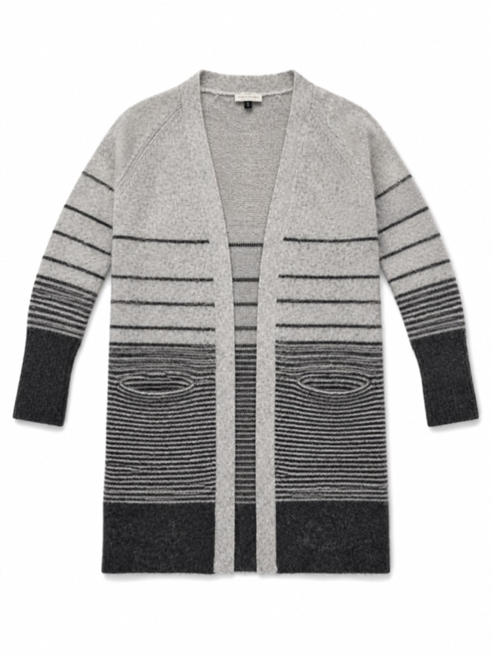 Women's Lucky Brand Cardigan XS Gray Black Striped Open Front Sweater